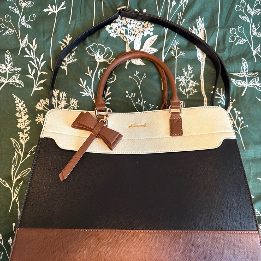 Over the Shoulder Laptop Handbag - Black, Brown, and Cream